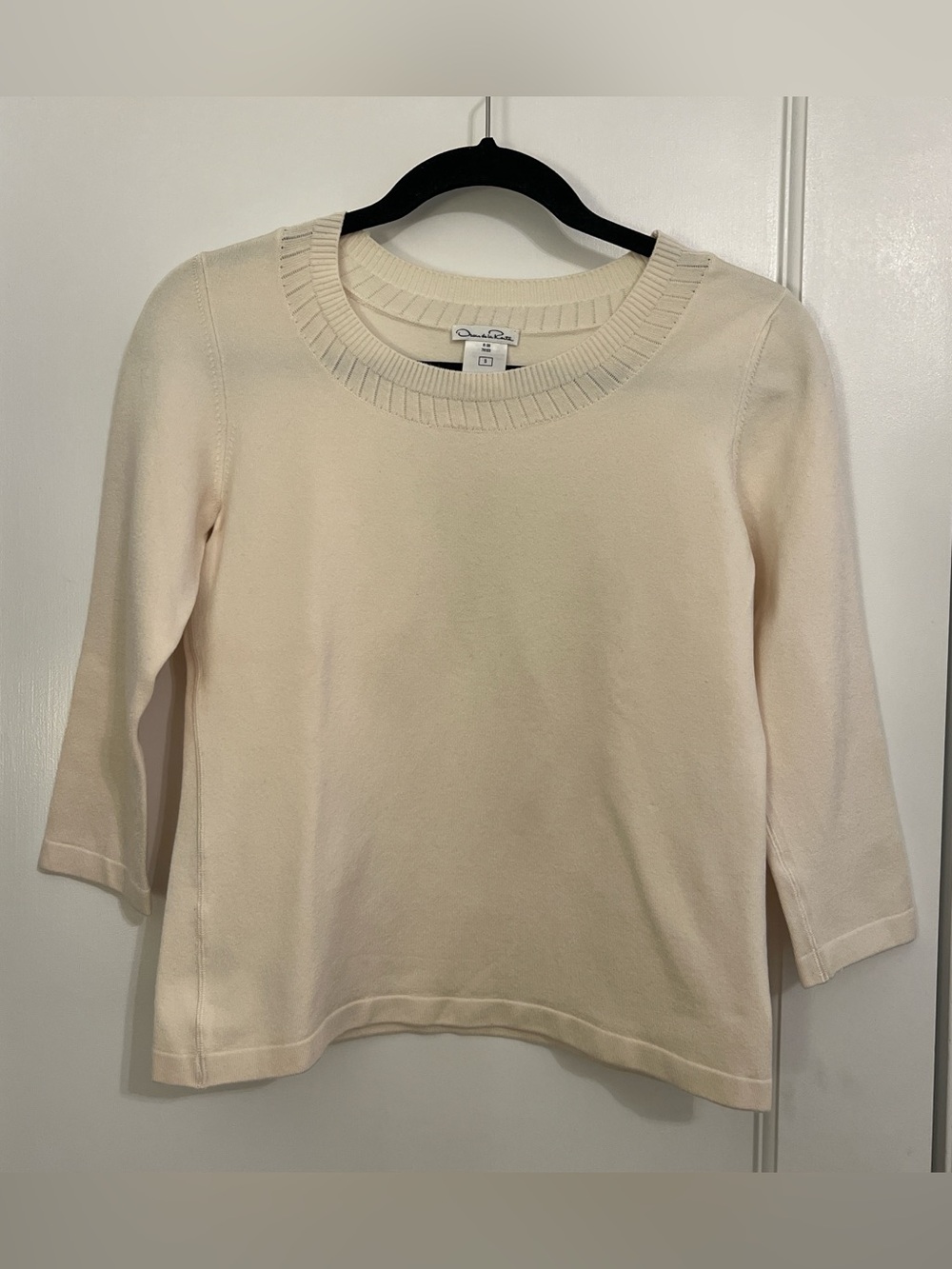 Oscar de la Renta ivory 3/4 sleeve silk blend top, size small